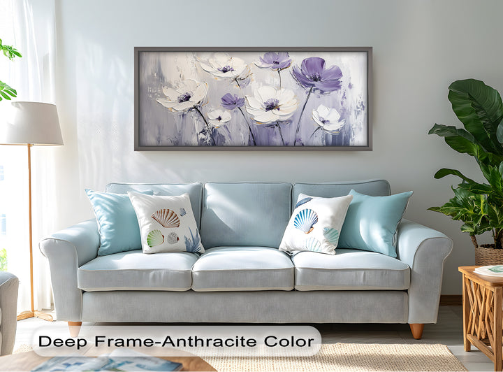White and Purple Florals on Misty Background - Flower Oil Painting