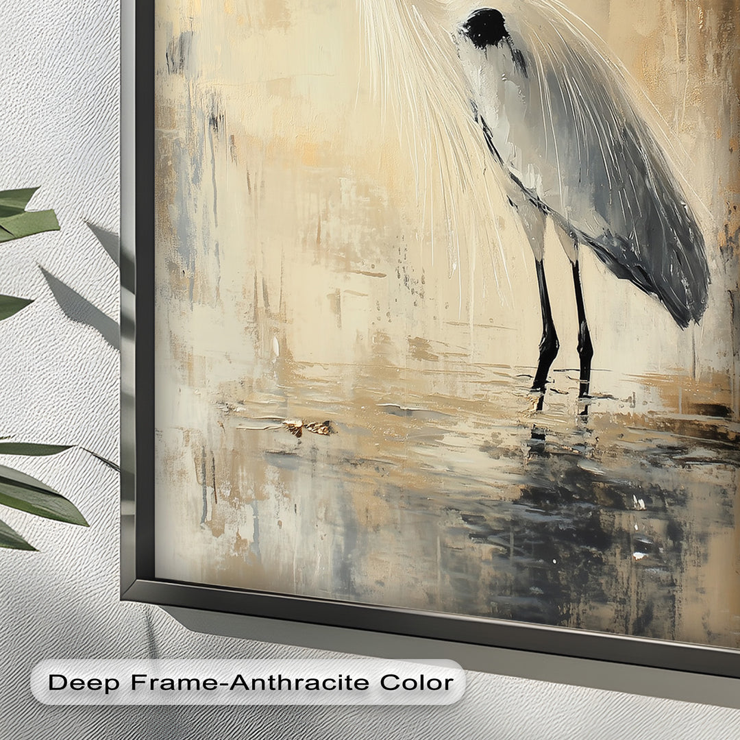 Golden Stillness – Heron in Reflective Water Oil Painting