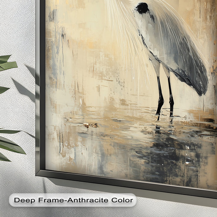 Golden Stillness – Heron in Reflective Water Oil Painting