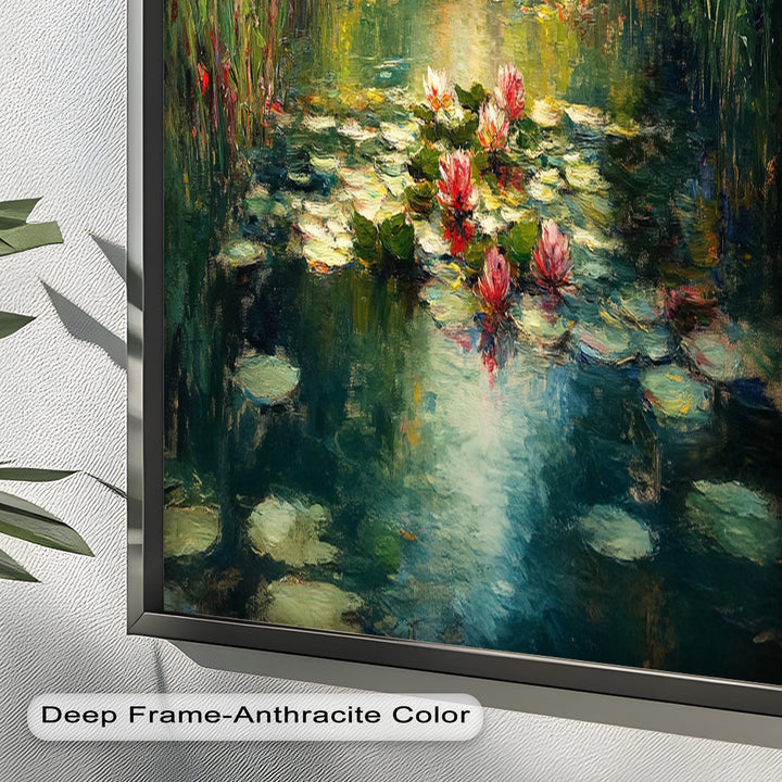 Tranquil Water Lilies in Sunlit Pond – Impressionist Oil Painting