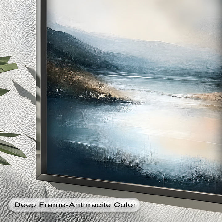 Misty Mountain Lake Landscape - Framed Oil Painting