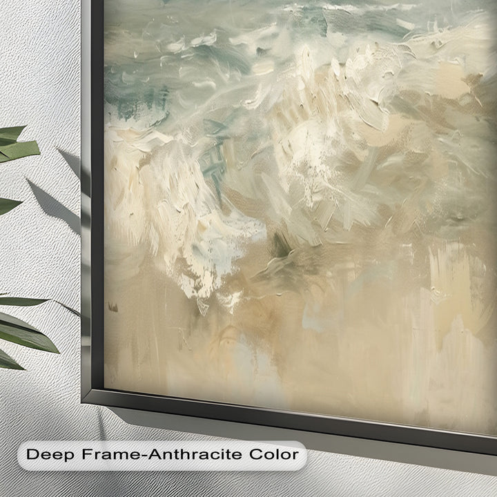 Modern Earthy Green Abstract Landscape – Coastal Serenity Oil Painting
