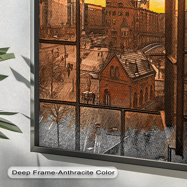 Sonnenuntergang über der Altstadt - Historisches Ölgemälde
