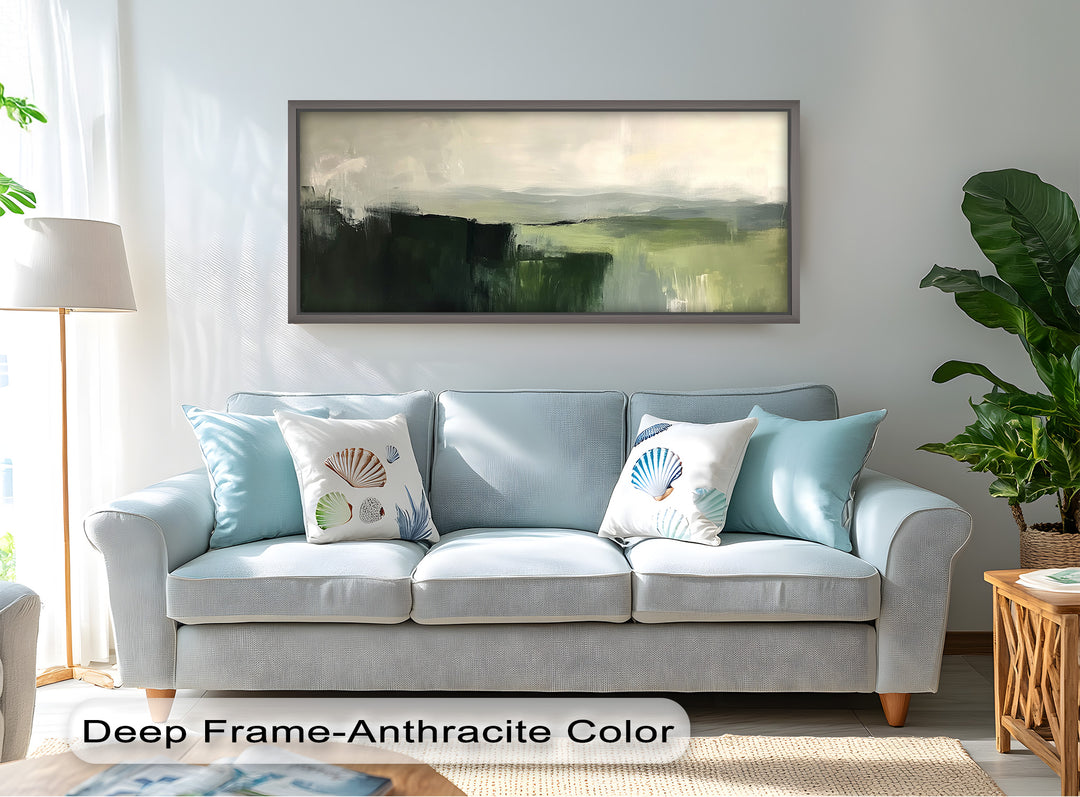 Misty Valley Horizon – Green Abstract Oil Painting