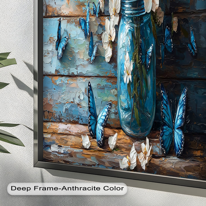Flowers and Blue Butterflies – Elegant Nature Oil Painting