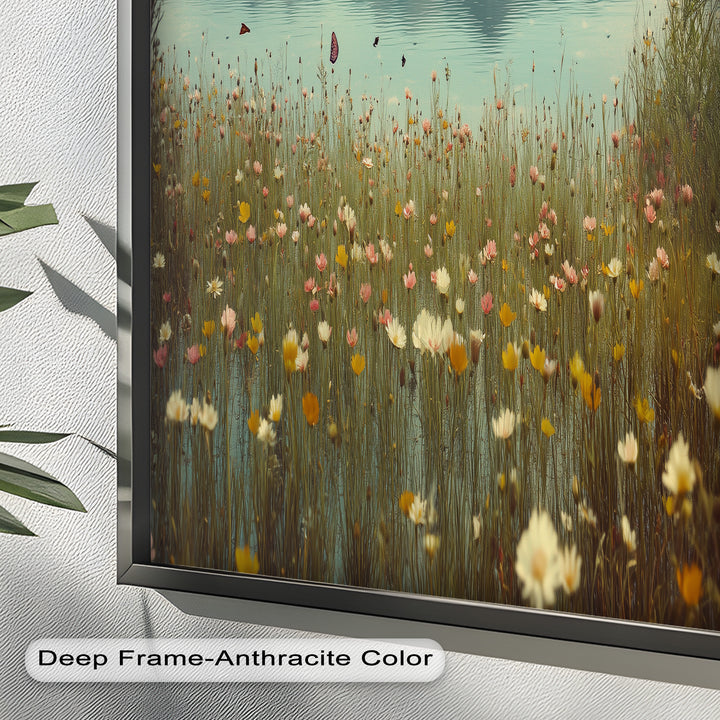 Butterfly Bloom by the Lake – Framed Oil Painting