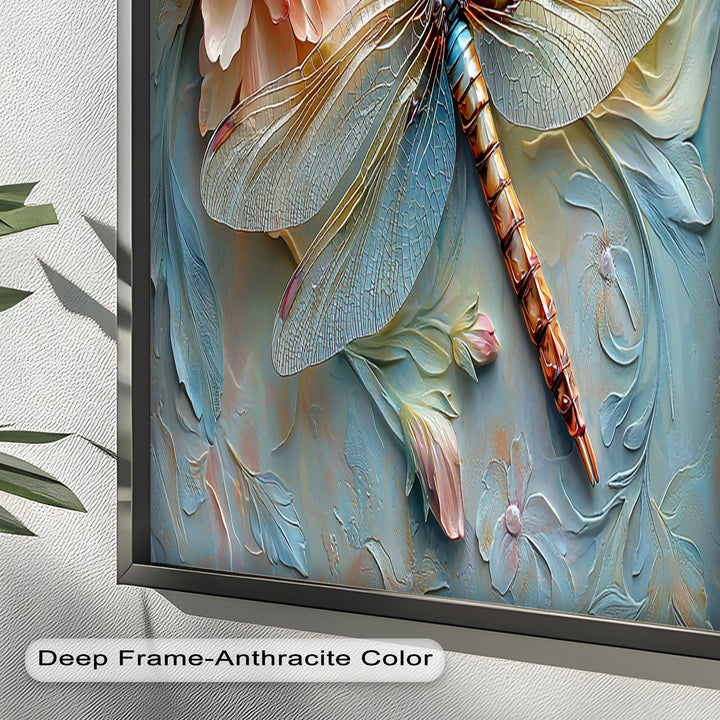 Floral Dragonfly Modern Art – Botanical Oil Painting