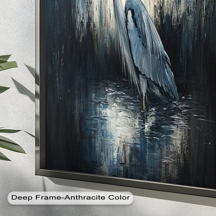 Heron in Misty Marshland – Animal Oil Painting