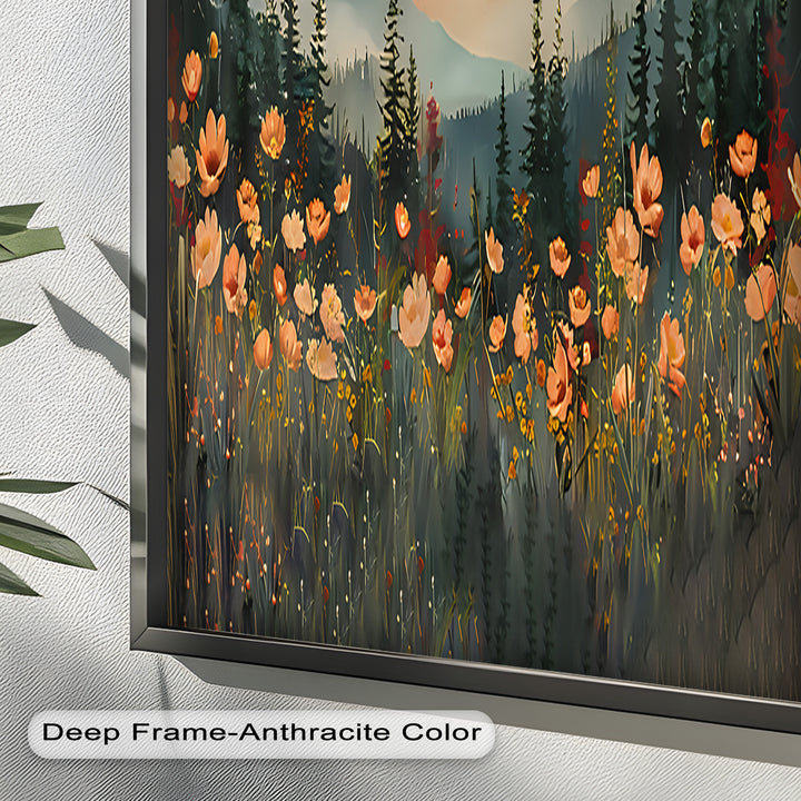 Sunset Floral Forest - Landscape Framed Oil Painting
