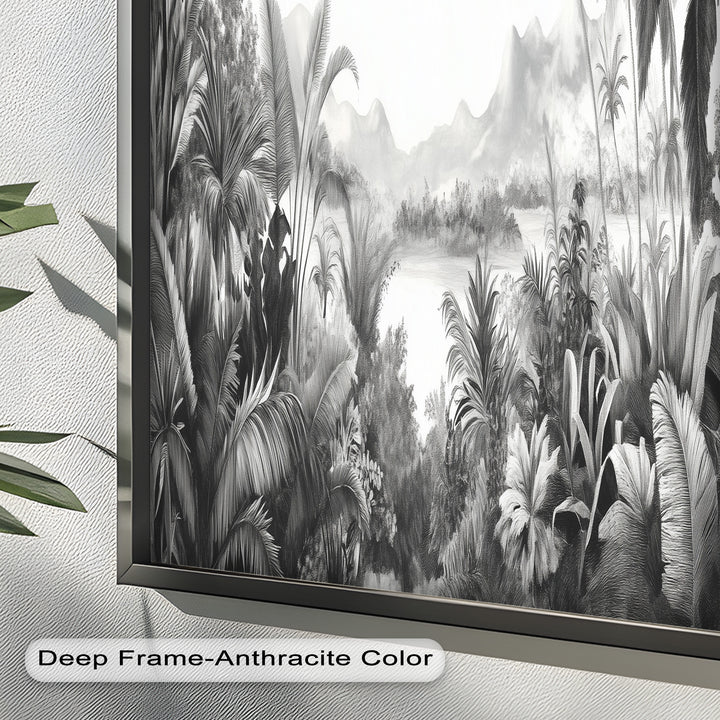 Schwarz-weiße Dschungel-Wandkunst – Tropisches Natur-Ölgemälde