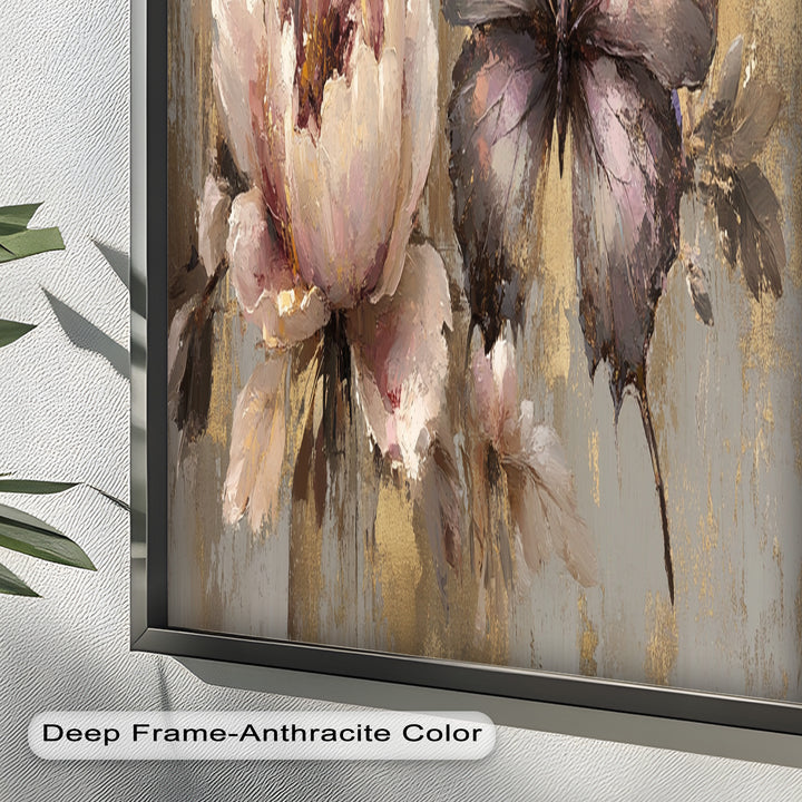 Elegant Butterfly and Peony – Pastel Floral Oil Painting