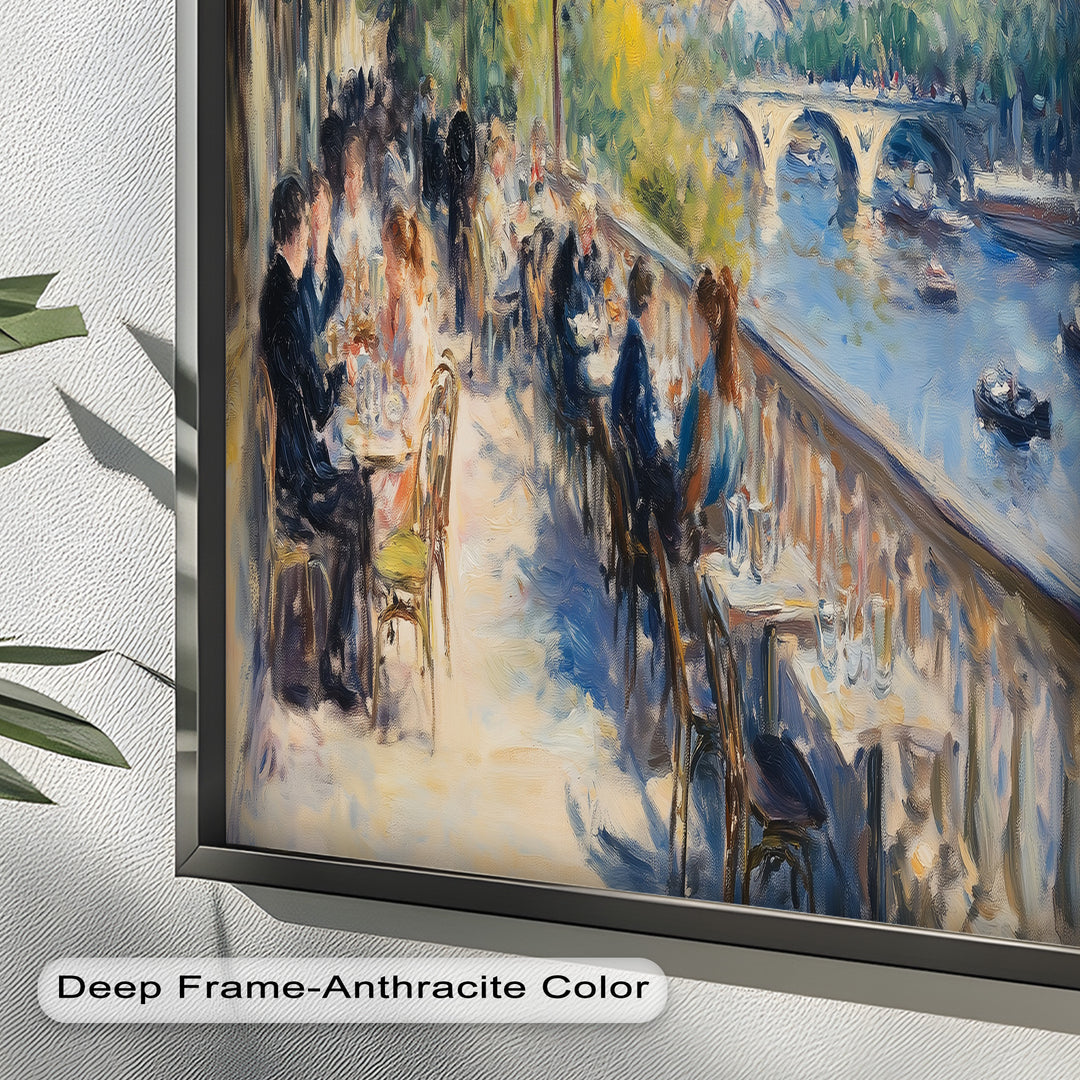 Eiffel Café Serenity – Parisian Terrace with River View Oil Painting