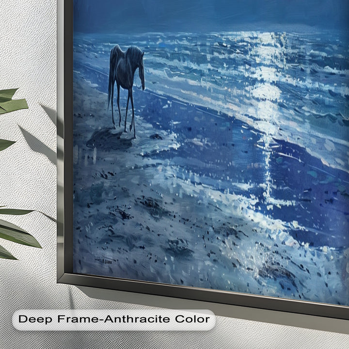 Moonlight & Horse – Serene Nighttime Oil Painting