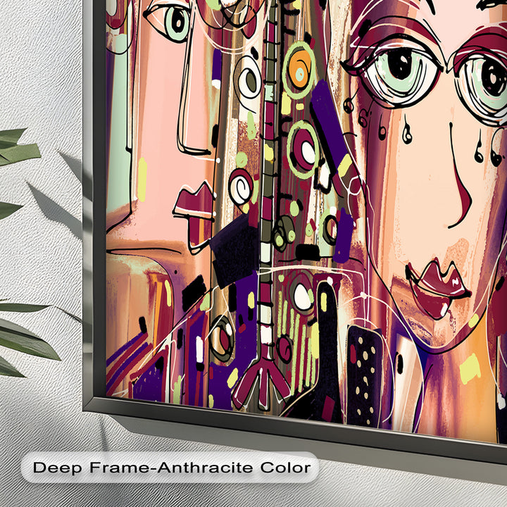 Whispers in Color – Dual Faces with Expressive Eyes Picasso Oil Painting