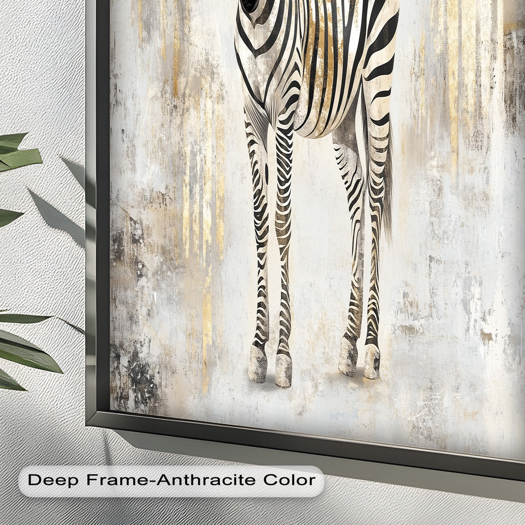 Golden Streak Zebra with Neutral Backdrop - Animal Oil Painting