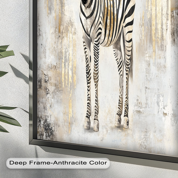 Golden Streak Zebra with Neutral Backdrop - Animal Oil Painting