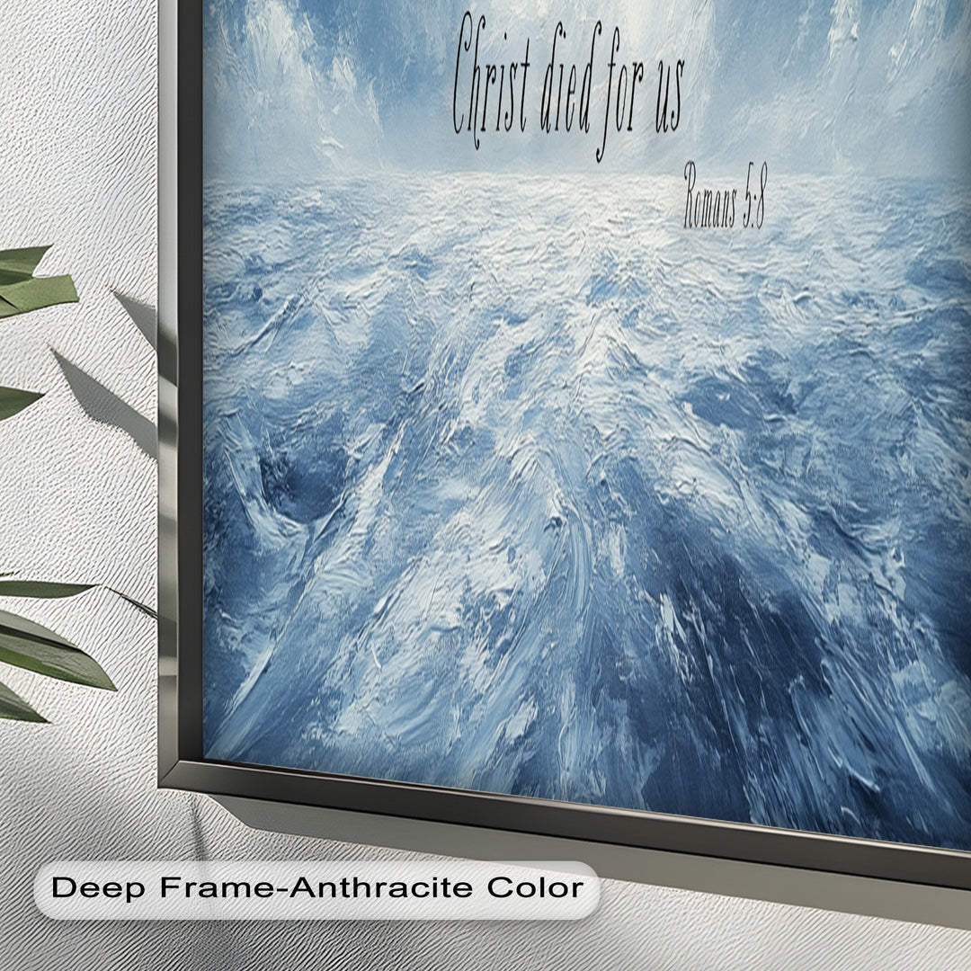Romans 5:8 – Divine Love Bible Verse Oil Painting