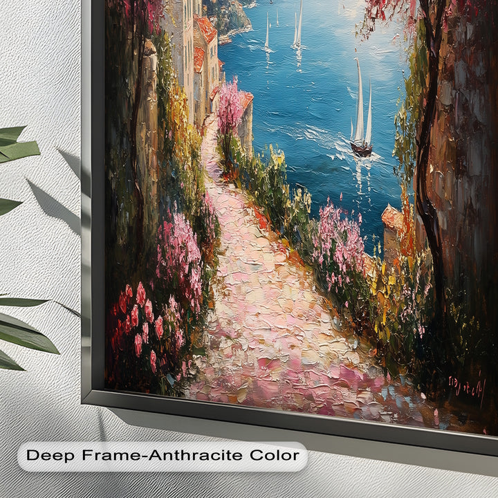 Incredible Sea Street & Spring Blossoms – Coastal Charm Oil Painting