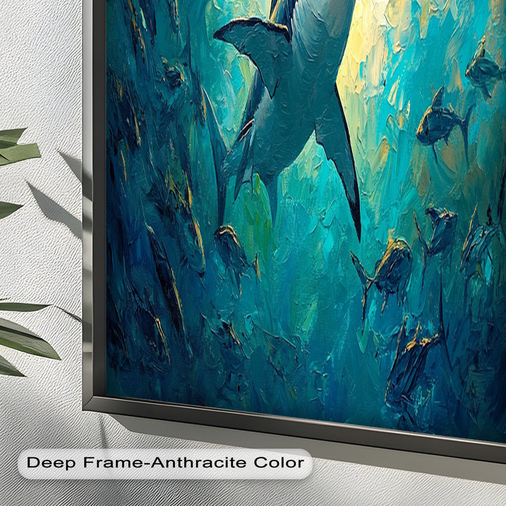 Great White Shark in Sunlit Ocean Depths – Animal Oil Painting