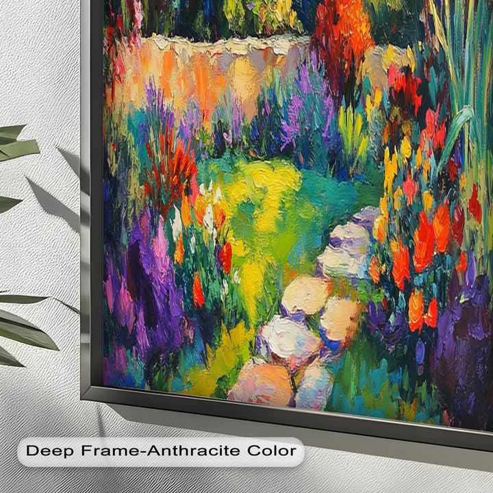 Sunlit Garden Path Oil Painting – Fauvist Outdoor Floral Landscape