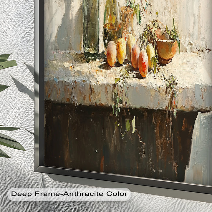 Vintage Peach & Bottle – Still Life Art Oil Painting