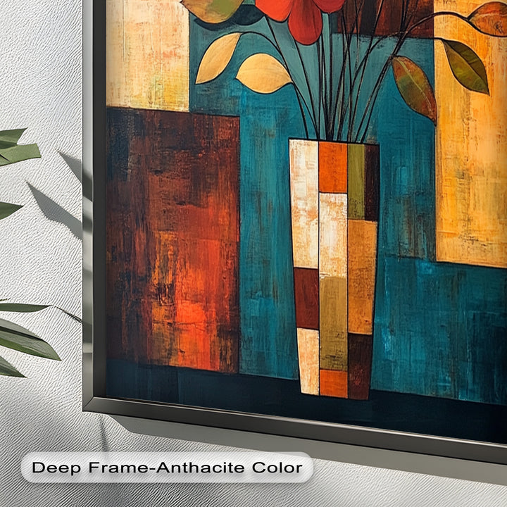 Geometric Bloom – Modern Floral Abstract Oil Painting