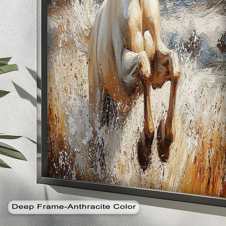 White Horse Art – Gerahmtes Ölgemälde mit Pferd