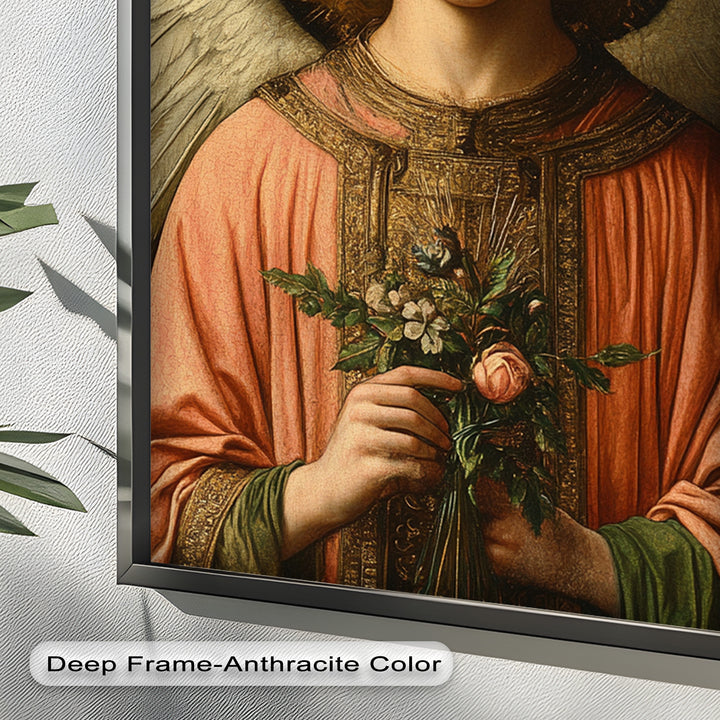 Angel Holding Flowers Wall Art – Religious Oil Painting