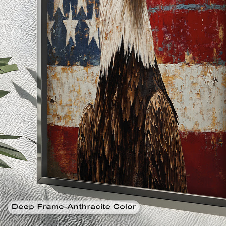 Adler mit amerikanischer Flagge – Patriotisches Ölgemälde