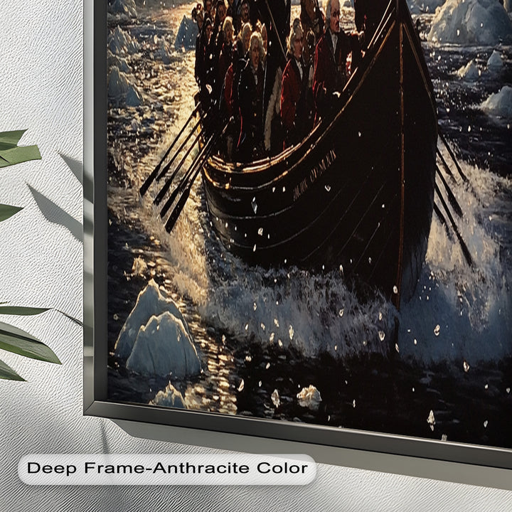 Crossing the Ice – Patriotic Revolutionary Boat Oil Painting