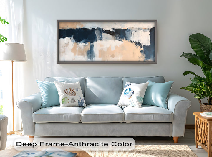 Coastal Horizon – Neutrales, marineblaues, abstraktes Ölgemälde