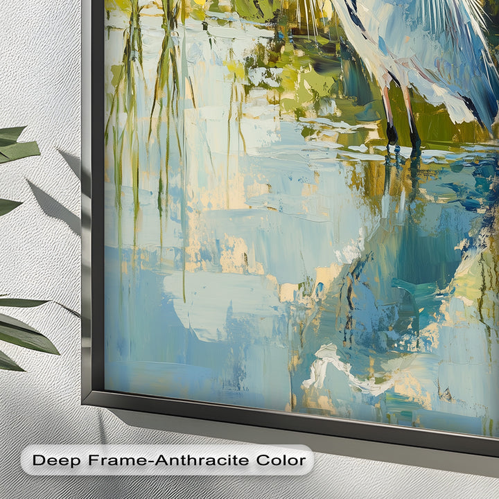 Reflections of Grace – Heron in Wetlands Oil Painting