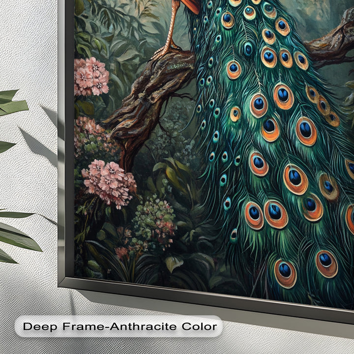 Peacock Among Blossoms – Regal Garden Beauty Animal Oil Painting