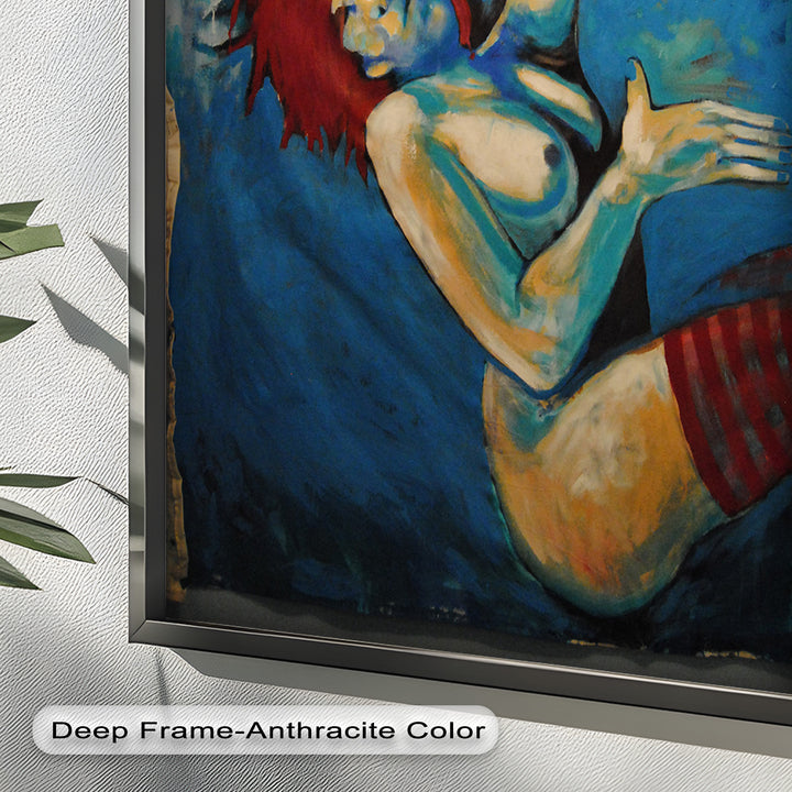 Descent in Blue – Expressionist Female Nude Picasso Oil Painting