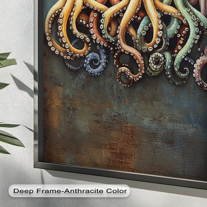 Whimsical Row of Octopuses – Colorful Sea Life Animal Oil Painting