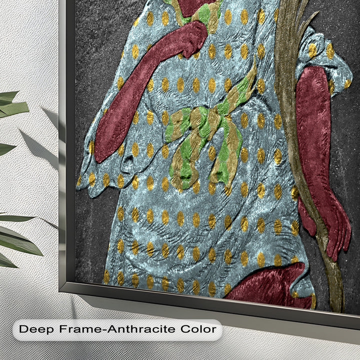 Geheiligte Blüte – Polychromes Engelrelief-Ölgemälde
