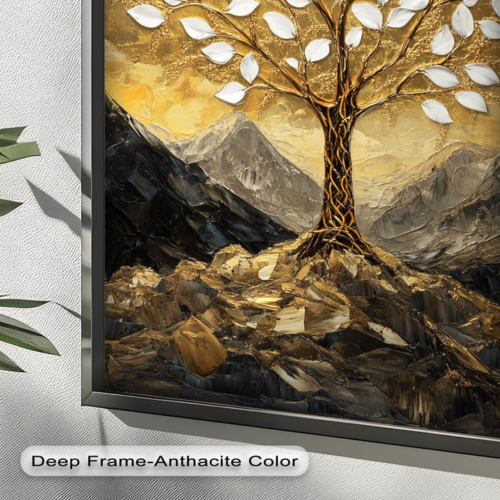 Golden Genesis – Abstraktes Ölgemälde „Baum des Lebens“