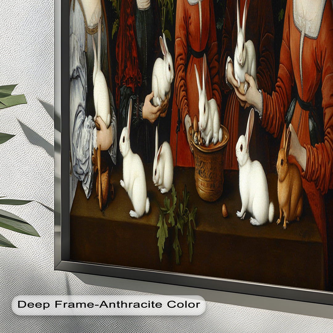 Maiden Garden Gathering – Renaissance Rabbit Portrait Oil Painting