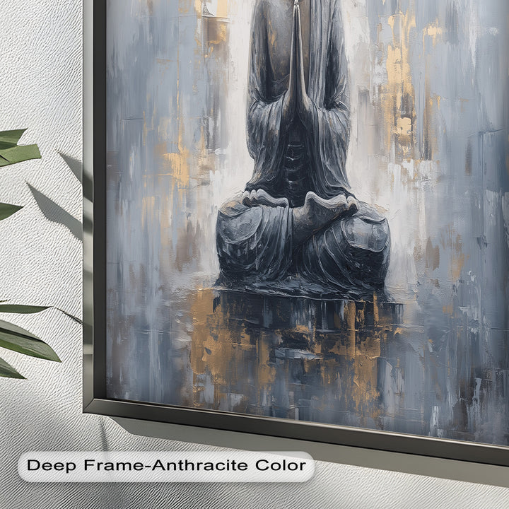 Graue Buddha-Meditationswandkunst – Religiöses Ölgemälde