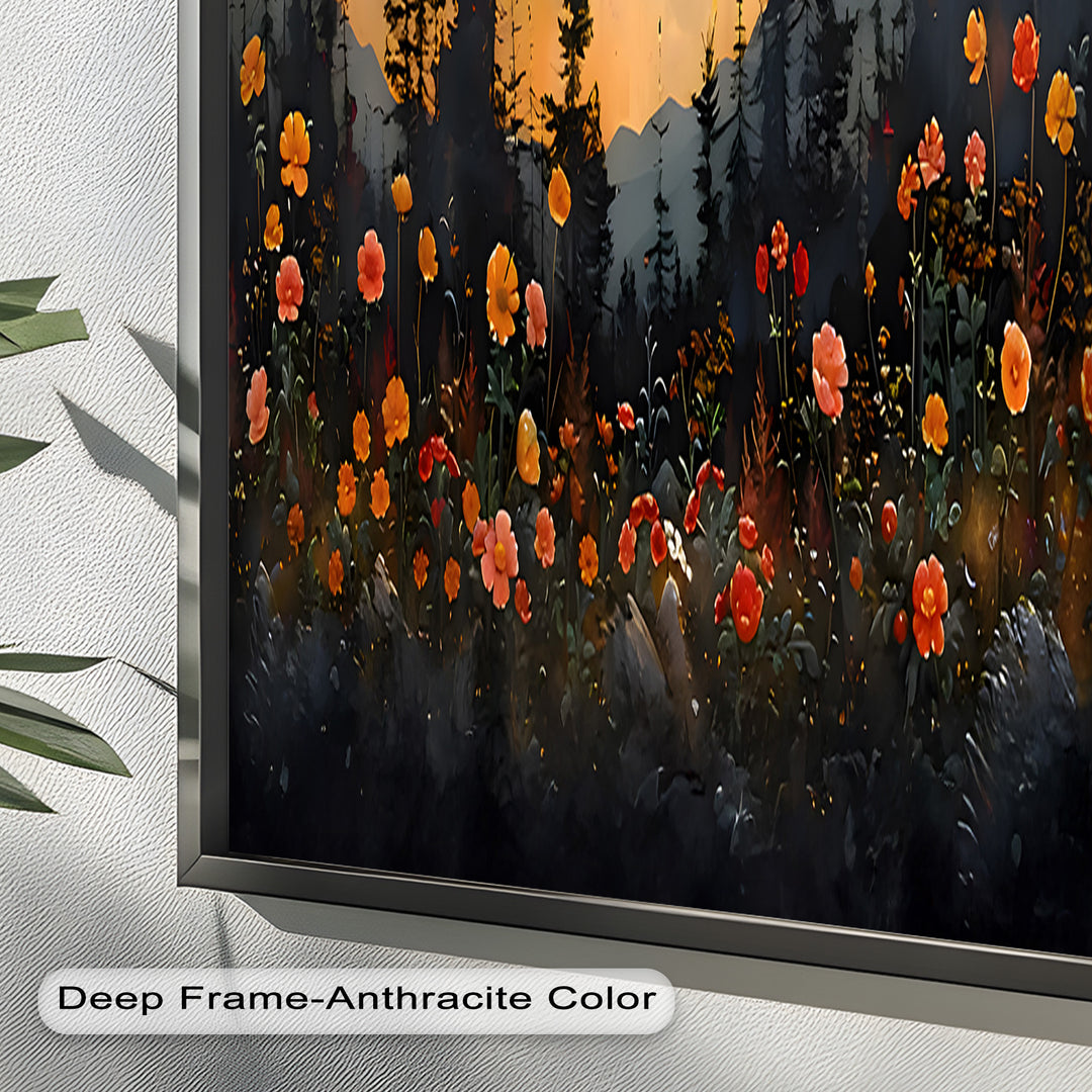 Moonlit Forest Landscape - Framed Floral Oil Painting