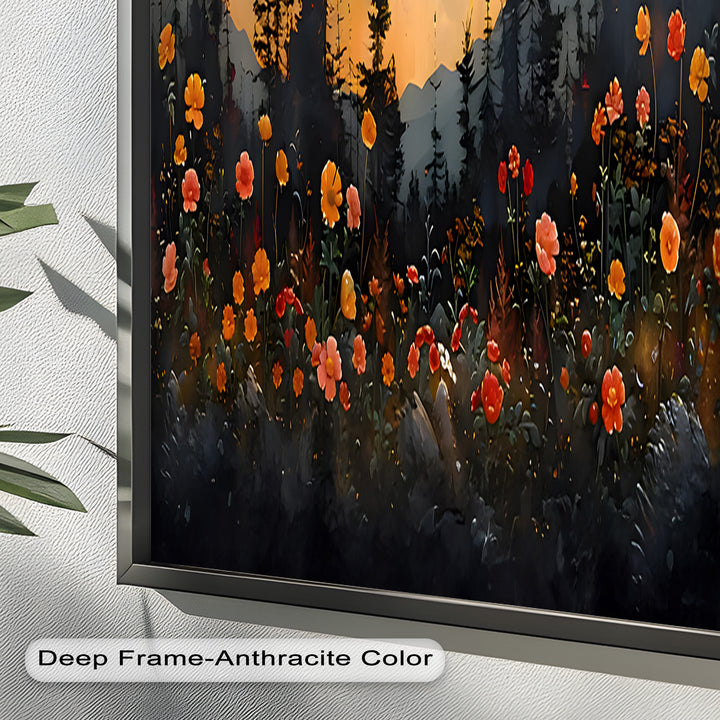 Moonlit Forest Landscape - Framed Floral Oil Painting