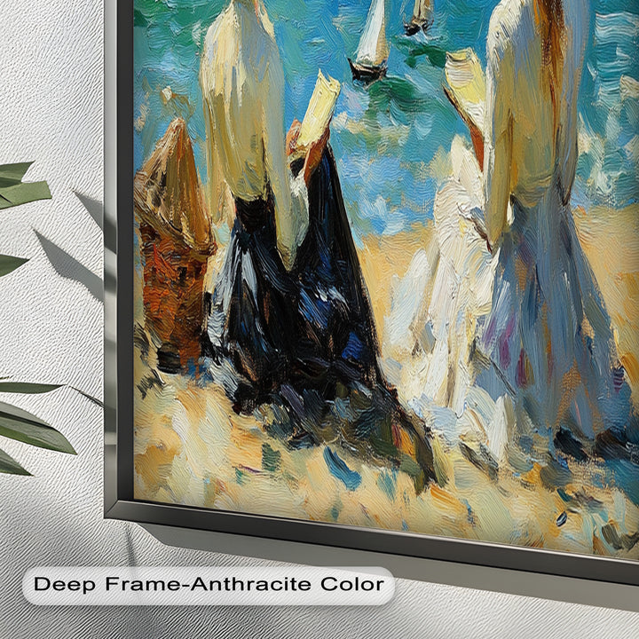 Seaside Serenity with Sailboats – Impressionist Oil Painting