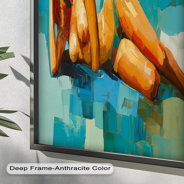 Tropical Repose – Reclining Woman with Ocean Tones Oil Painting