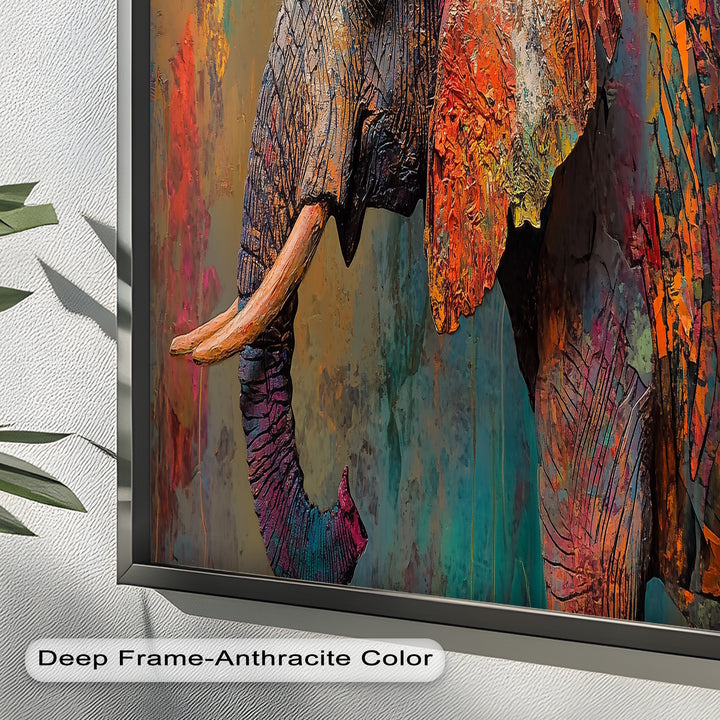 Colorful Elephant – Framed Oil Painting