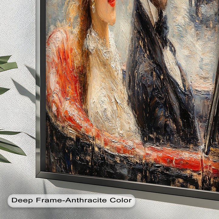 Charming Couple in a Vintage Car – Impressionist Oil Painting