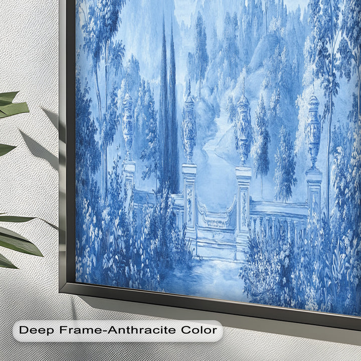 Blue Toned Garden Wall Art – Classical Landscape Oil Painting