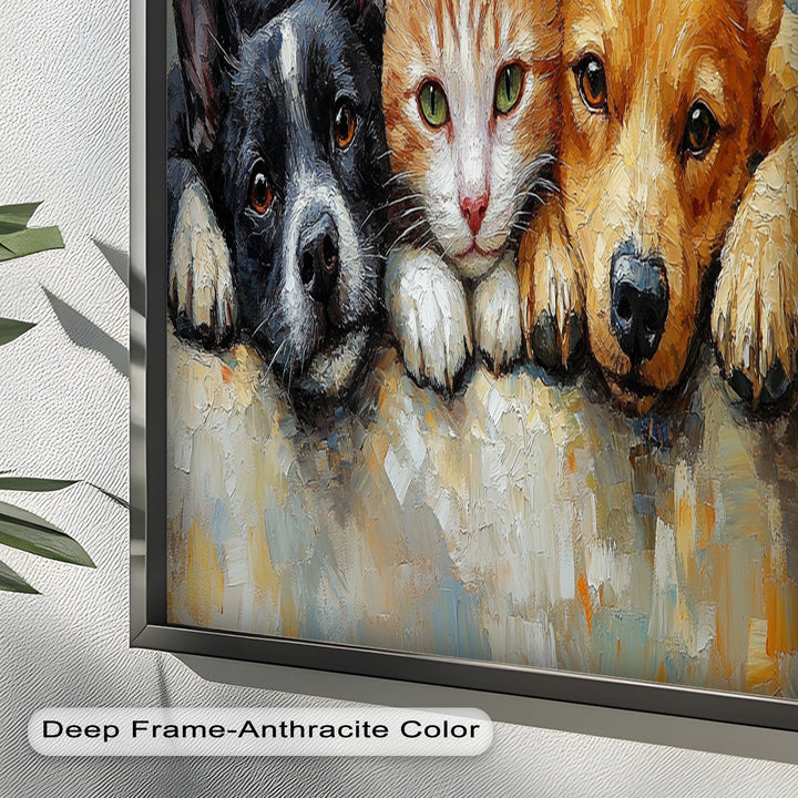 Cat and Dogs Resting Together - Animal Oil Painting