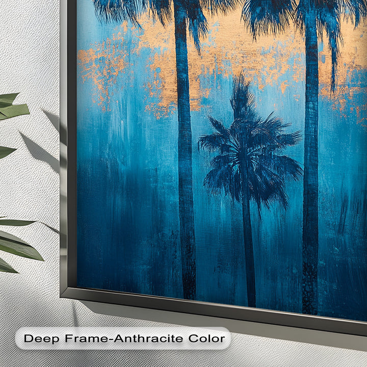 Blue Sunset Palms – Tropical Oil Painting