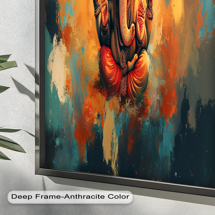 Orange Ganesha Wandkunst – Religiöses Ölgemälde