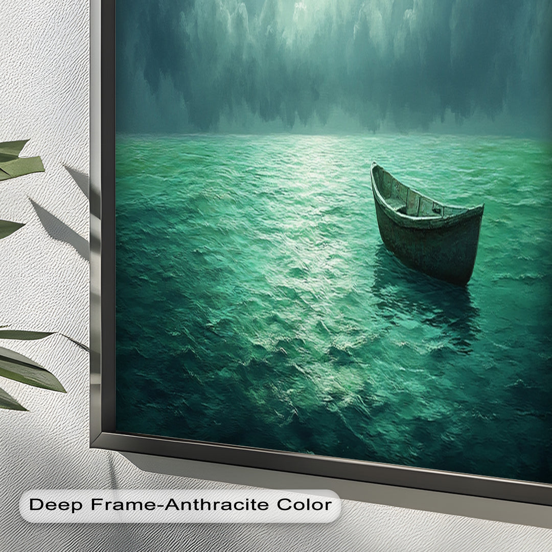 Solitude Adrift – Serene Empty Rowboat Oil Painting